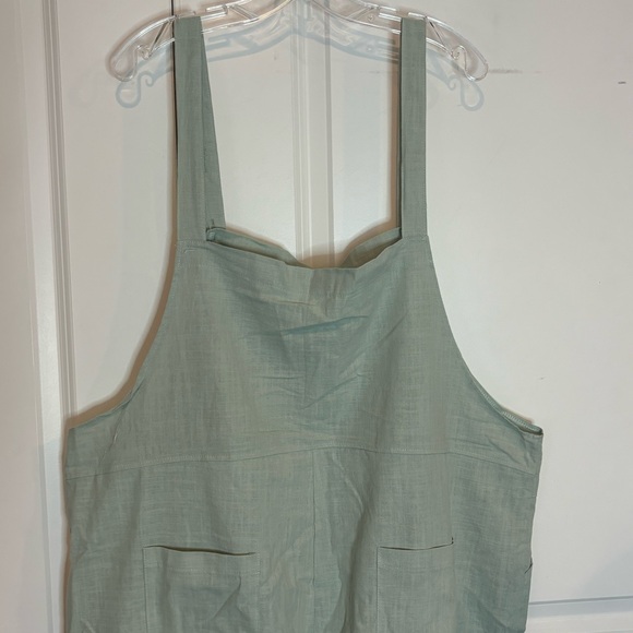 Cotton Linen Sage Green Adjustable Strap Pocket Overalls 3XL - Picture 6 of 9